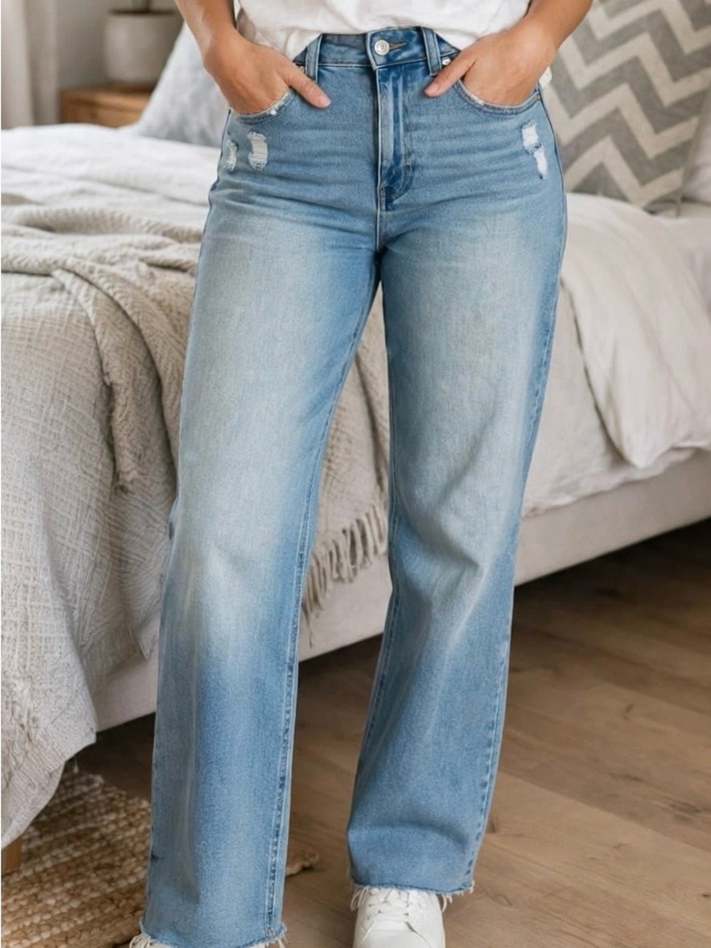 Rewash Light Blue High-Rise Straight Leg Jeans